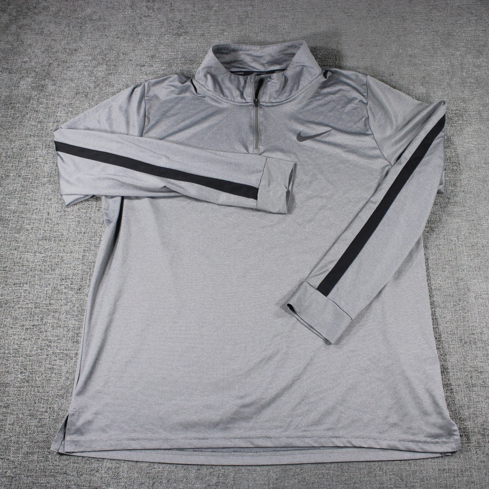 Nike Pro Mens Dri-FIT Quarter Zip Pullover Gray Training Top Large Racing Stripe